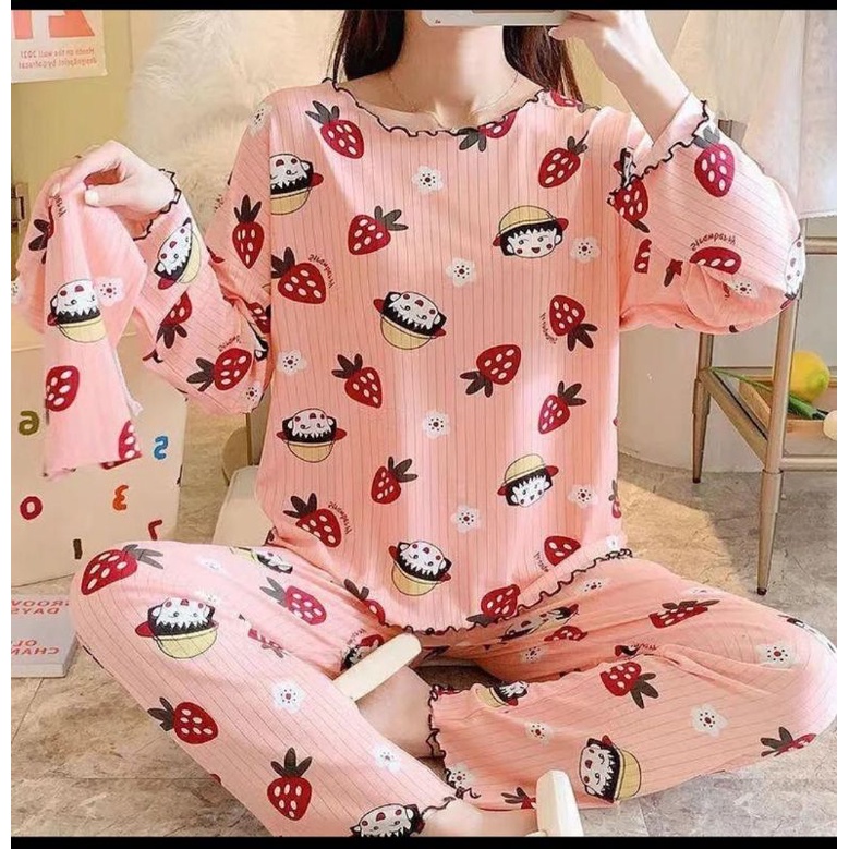 BAJU TIDUR PIYAMA DEWASA Lengan panjang celana panjang bahan kaos premium