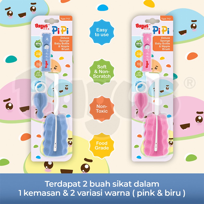 Bagus Pipi Sponge Baby Bottle Nipple Brush Set Sikat Botol Bayi 712