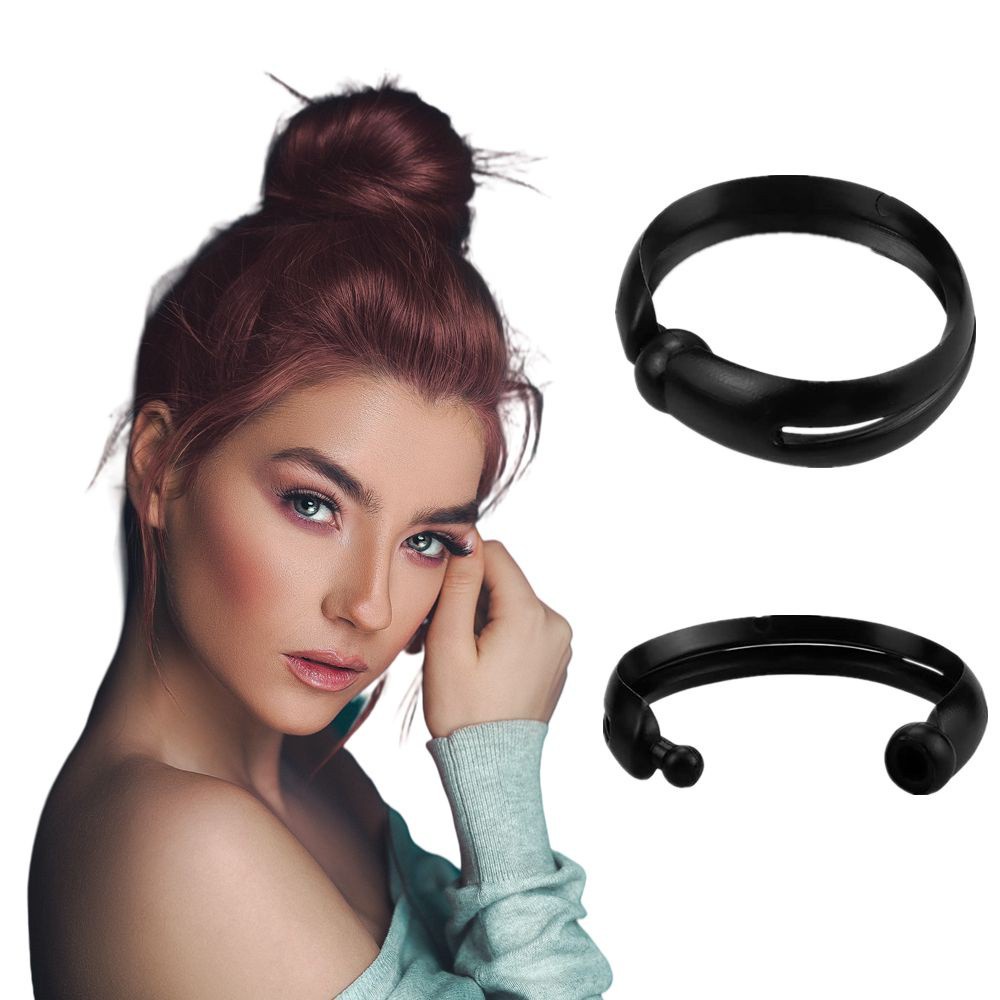 2 PCS Alat Pembuat Bun Donat Bahan Silikon Warna Hitam Untuk Styling Rambut Wanita