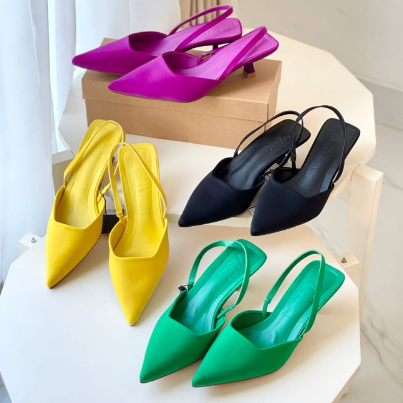 PROMO SALE Sepatu Zara Heels 4 cm sandal pesta hitam kuning hijau ungu black yellow purple green