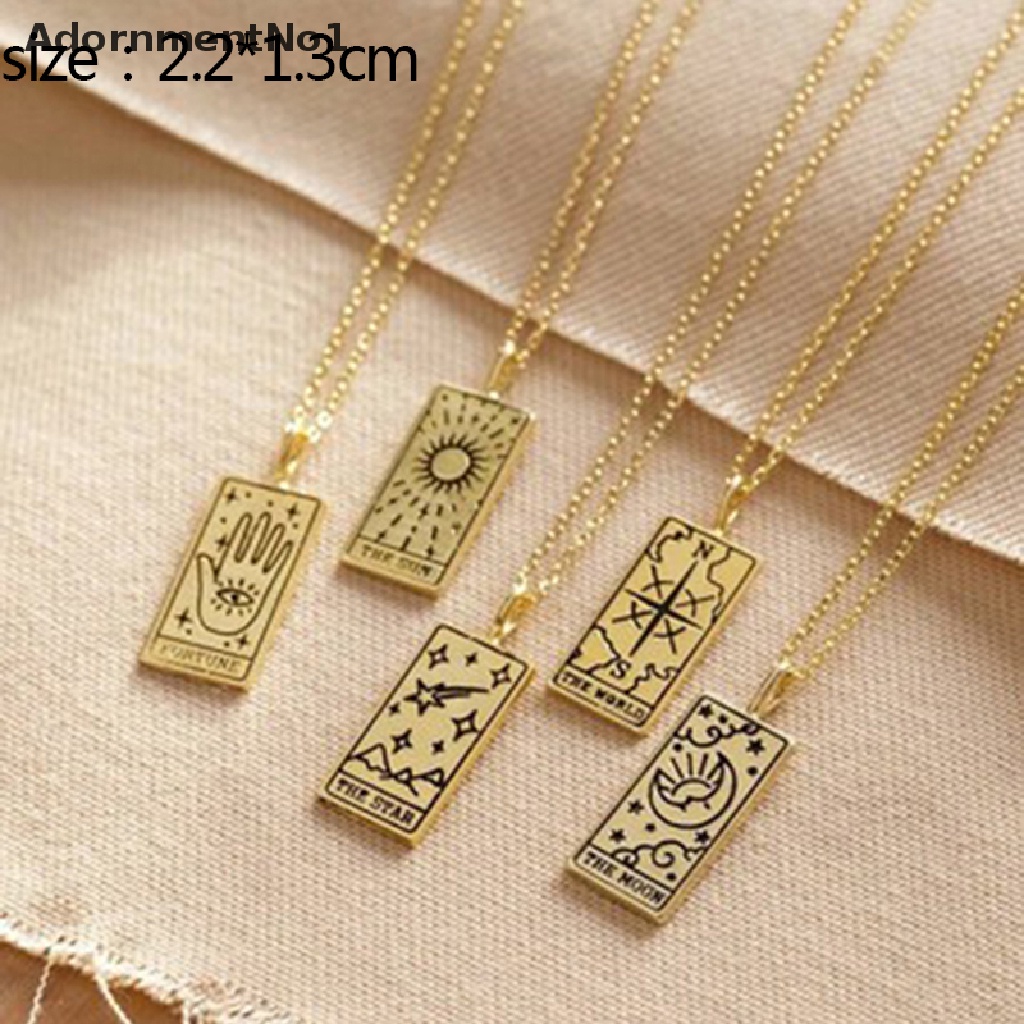 (AdornmentNo1) Kalung Rantai Dengan Liontin Kartu Tarot Bahan Stainless Steel Untuk Wanita