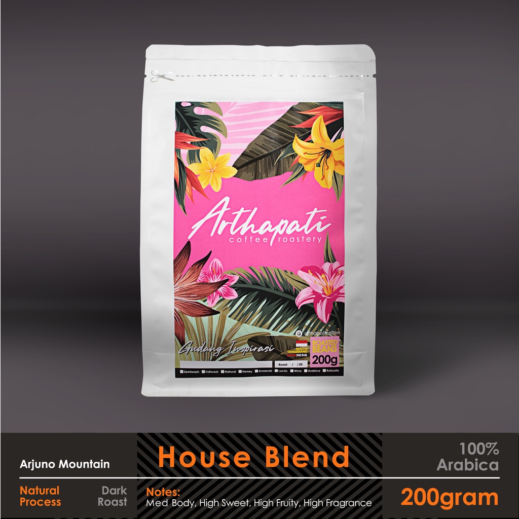 

Biji Kopi House Blend 100% Arabica Natural Processed Arthapati Roasted Beans Coffee 200 gram