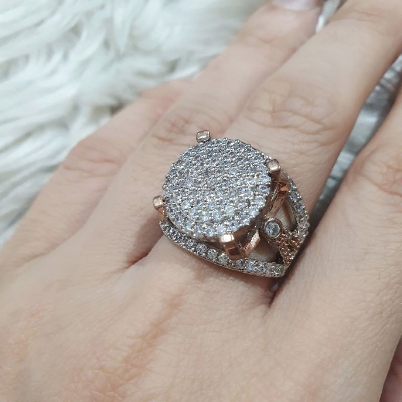 Cincin zircon premium lapis emas anti karat anti alergi Ring Zircone mata kilau 025
