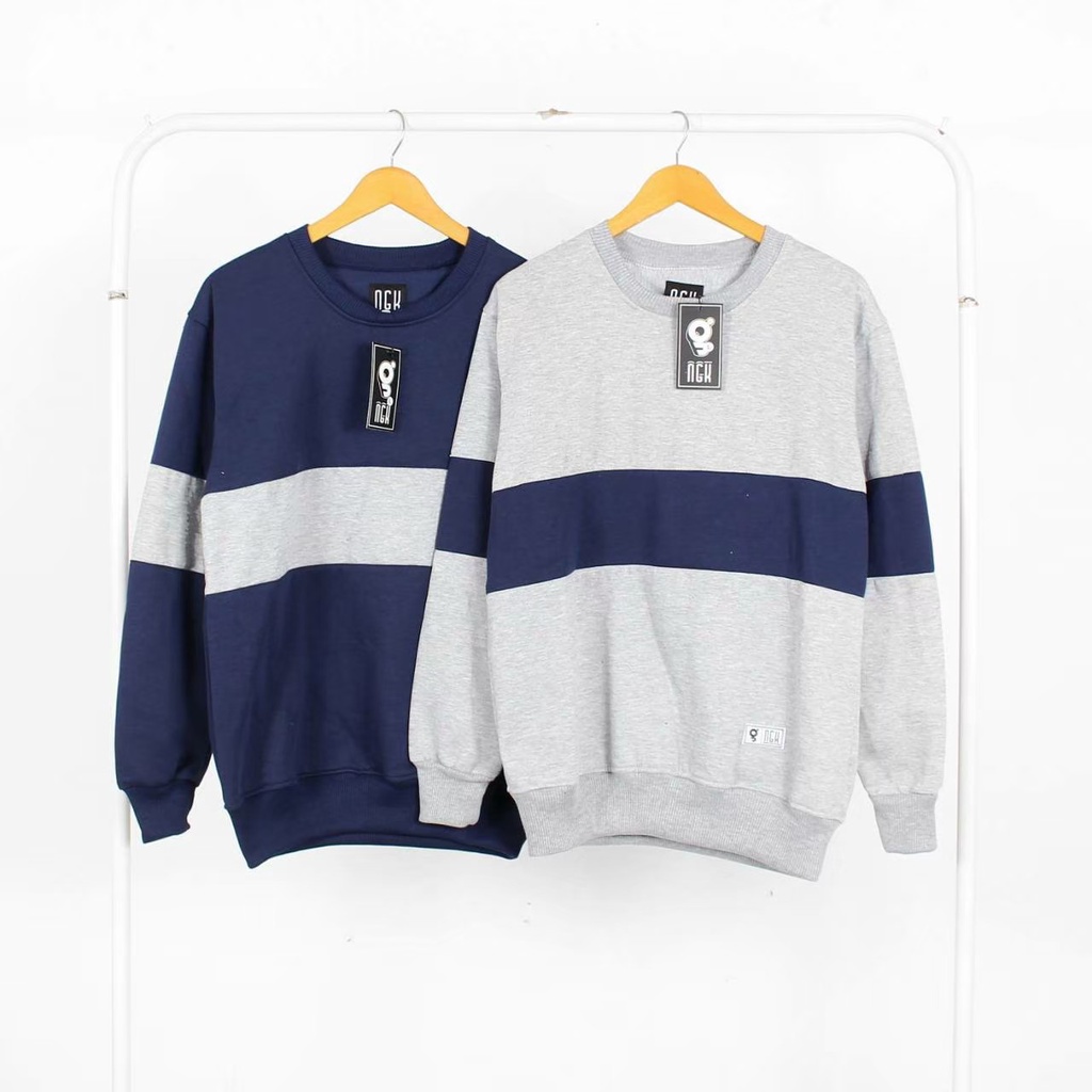 PLATINUM WOLRD Sweatshirt Crewneck Kombinasi Polos Original Local l Jaket Sweater Kombinasi Basic Authentic Quality