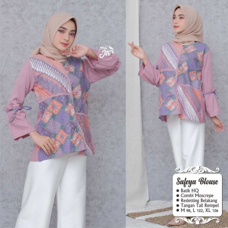 Atasan Batik Wanita Modern / Blouse Batik Kombinasi Mosscrepe Size M, L, XL ( ORIGINAL )