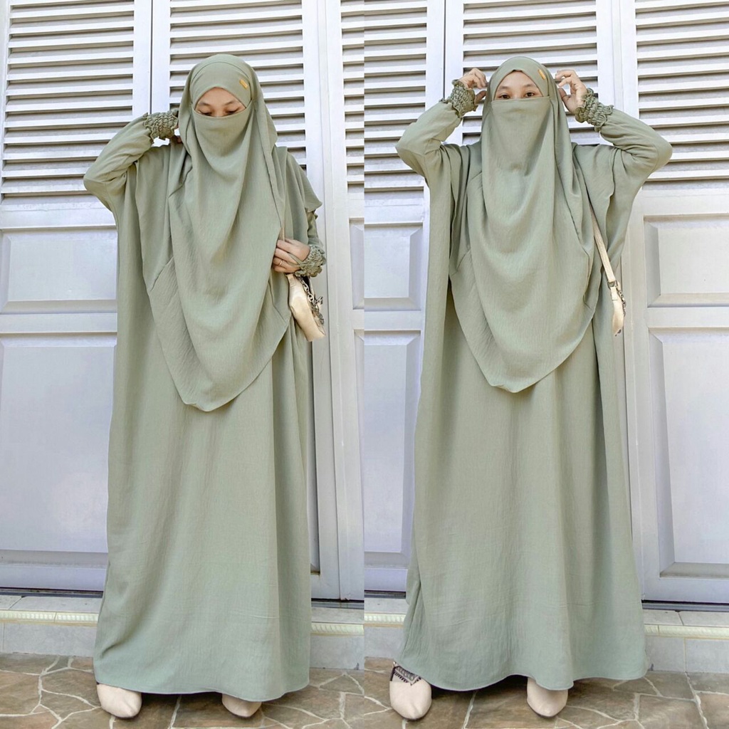 (Abaya Saja)Abaya Batwing Safiya Bahan Crincle Airflow/Abaya Tangan smooke