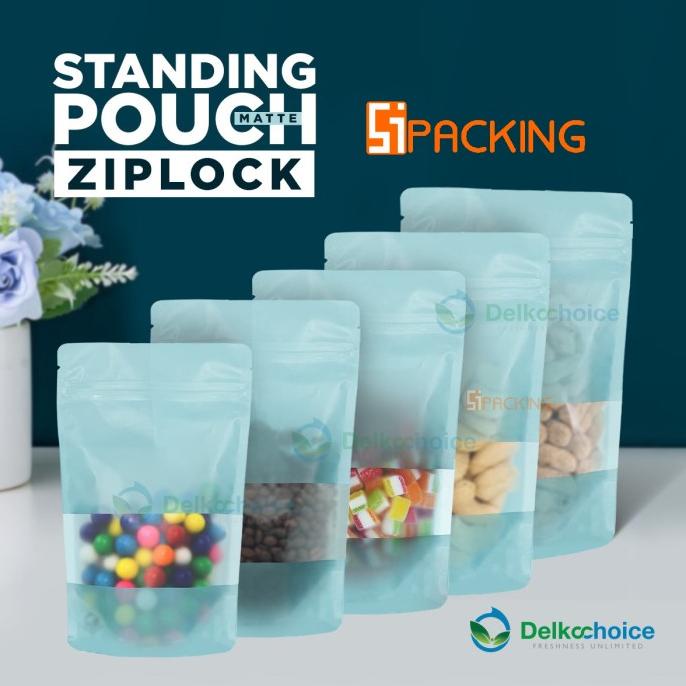 STANDING POUCH ZIPLOCK BABY BLUE HALF MATTE WINDOW-PUTIH 5 UKURAN