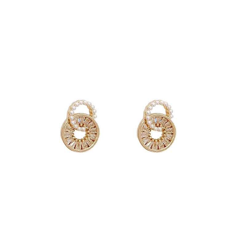 Anting Tusuk Sterling silver 925 Desain Lingkaran Hias Zircon + Mutiara Gaya Mewah Untuk Wanita