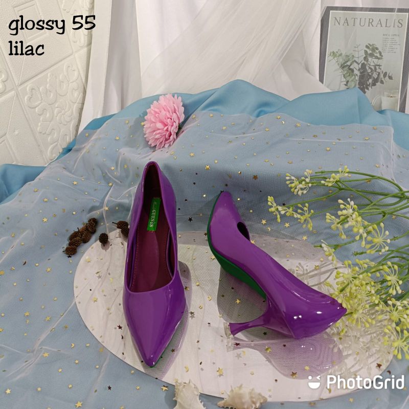 sepatu maude guesis soll karet tapak anti licin Glosy 55 heels 5cm ini-Lilac