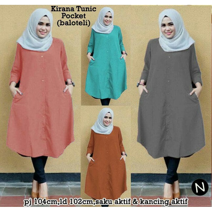 7125 kirana tunic pocket/baju tunik/atasan muslim wanita/baju muslim