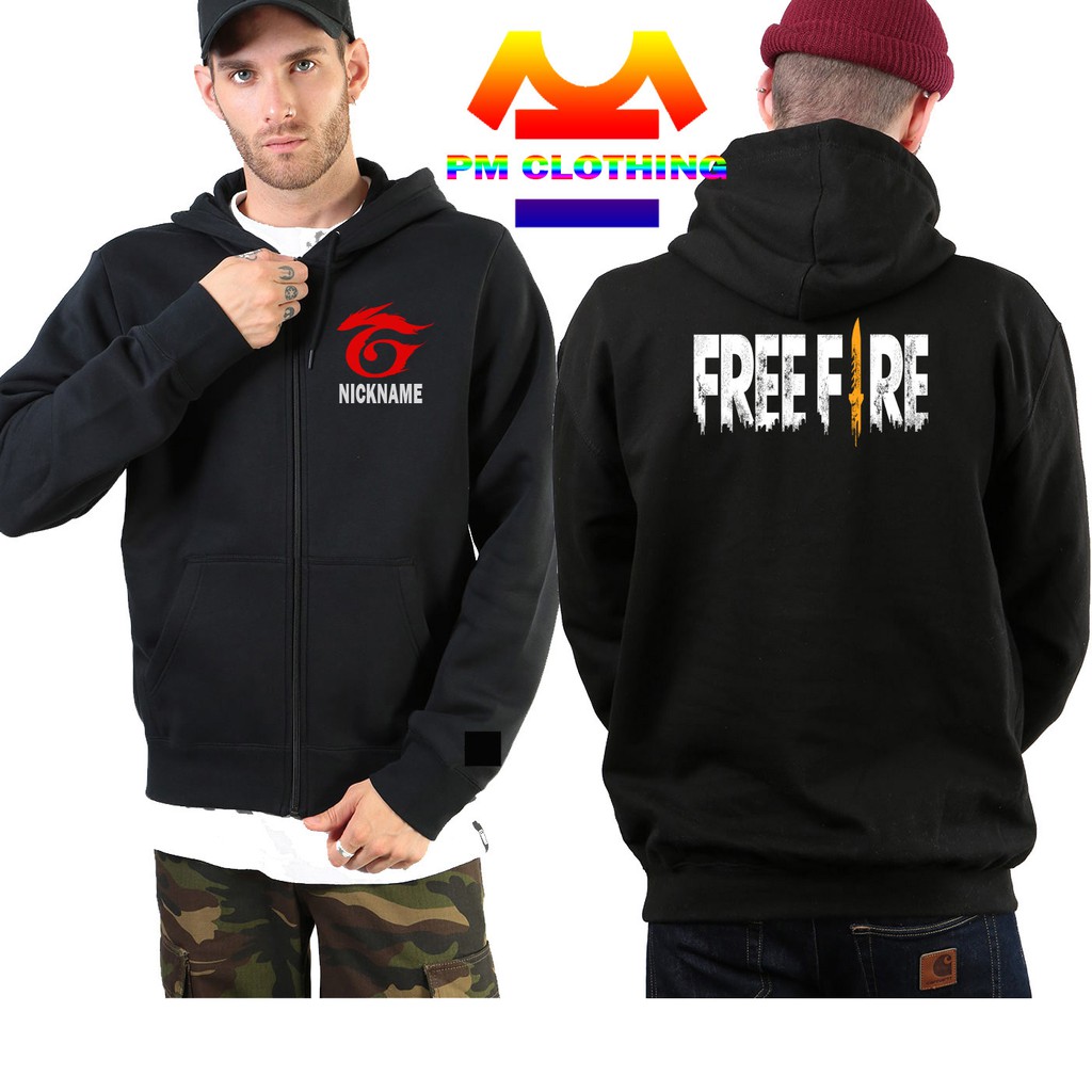 JAKET SWEATER HOODIE ZIPPER GARENA FREE FIRE FREE NICKNAME SENDIRI