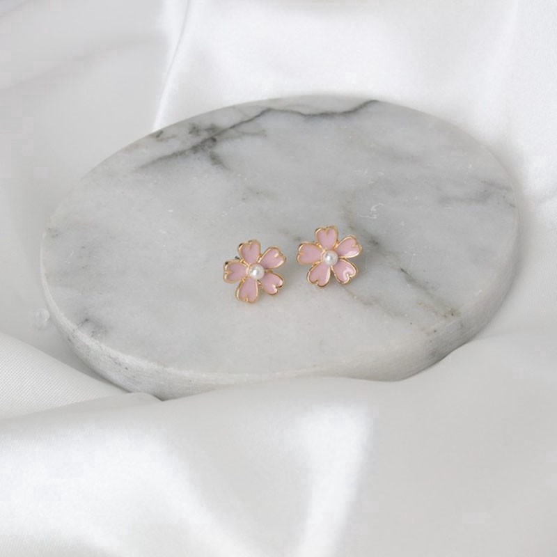 Anting Bunga Sakura Lucu Cantik Cute Flower Pearl Earring Stud Korea Style