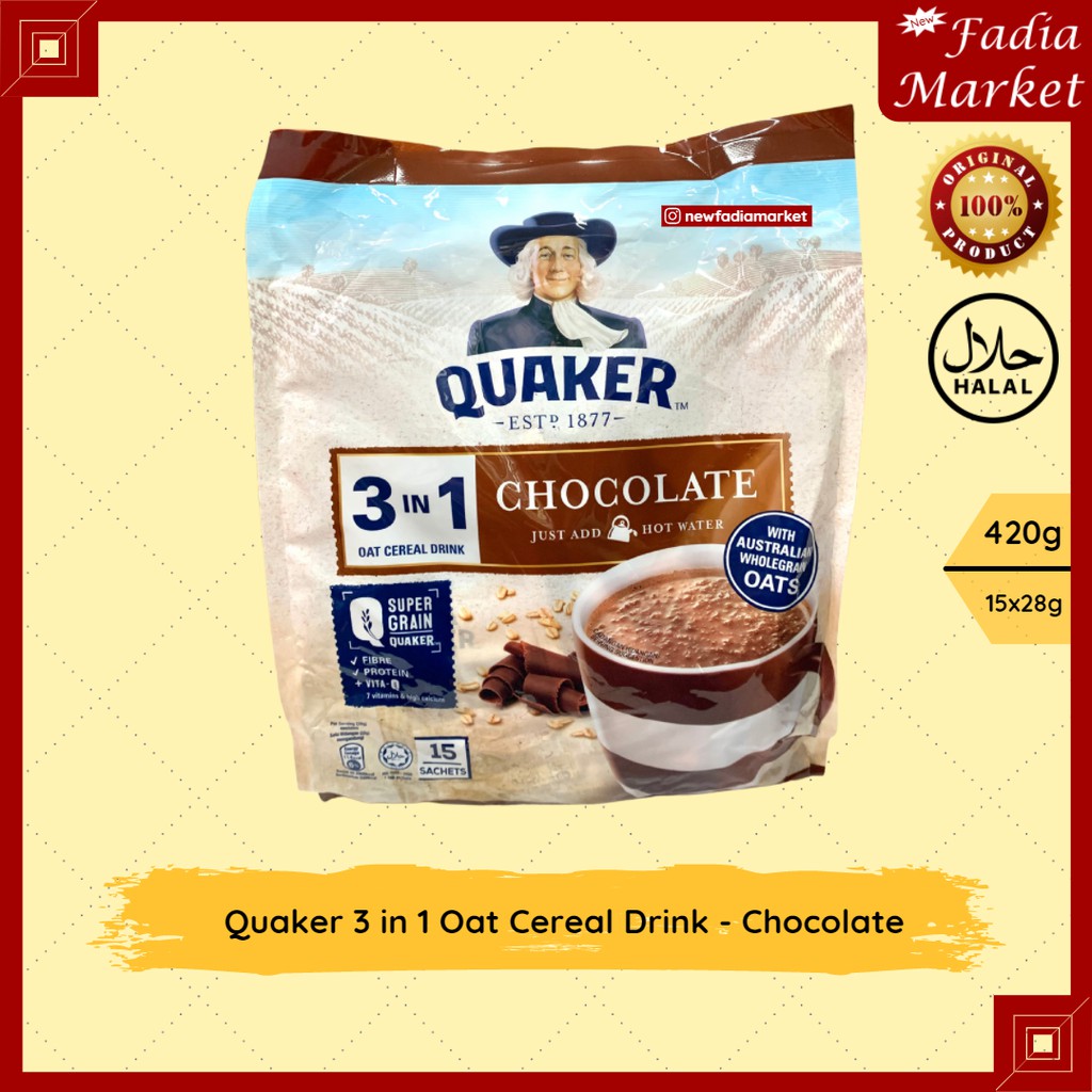 

Quaker 3 in 1 Oat Cereal Drink [15x28g] - Chocolate