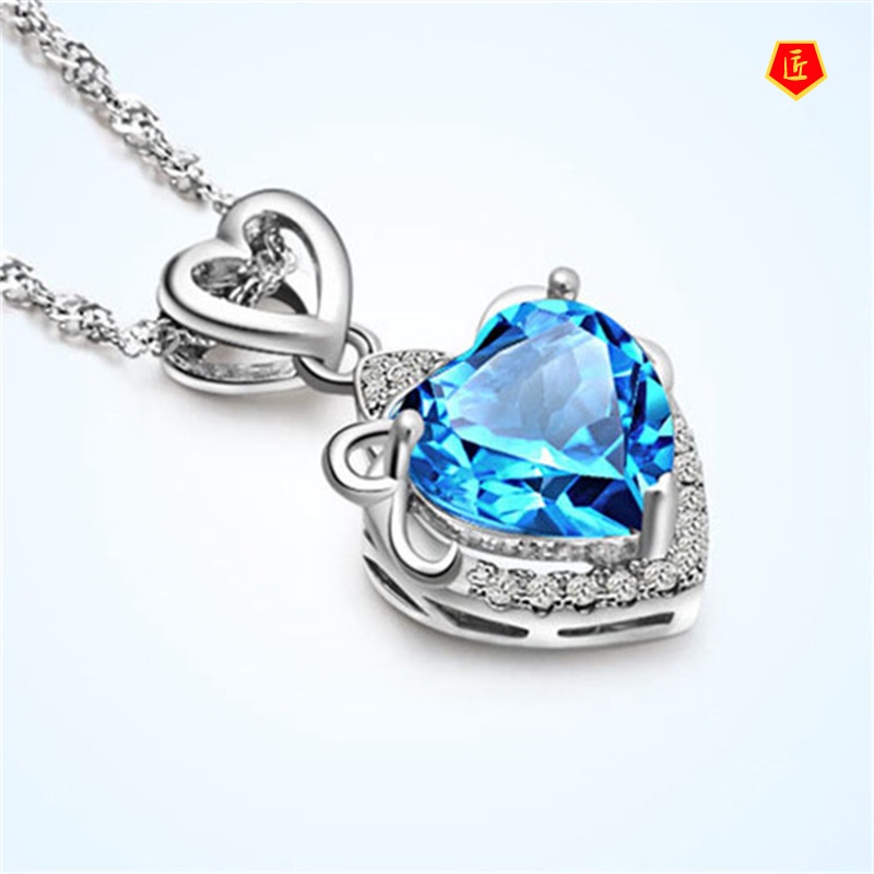 [Ready Stock]Purple Blue Crystal Superior Heart-Shaped Necklace Women's Fashion Elegant