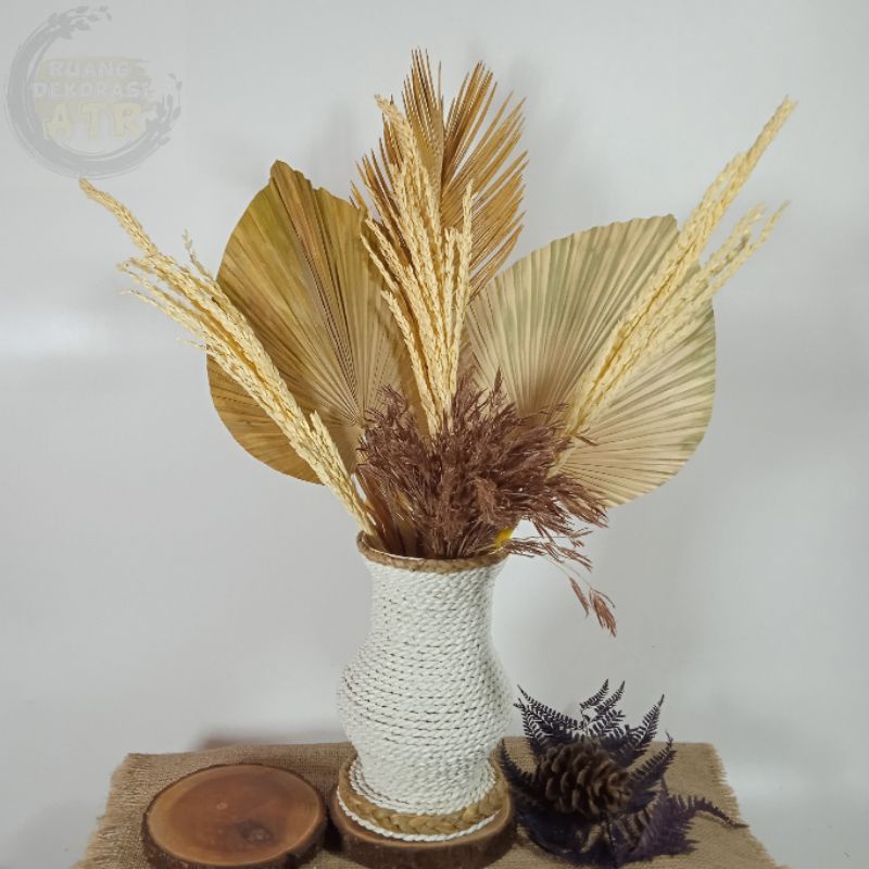 PAKET SUPER HEMAT BUNGA KERING + VAS | Paket Bunga Kering | Paket Daun Kering | Paket Dekorasi | Pak