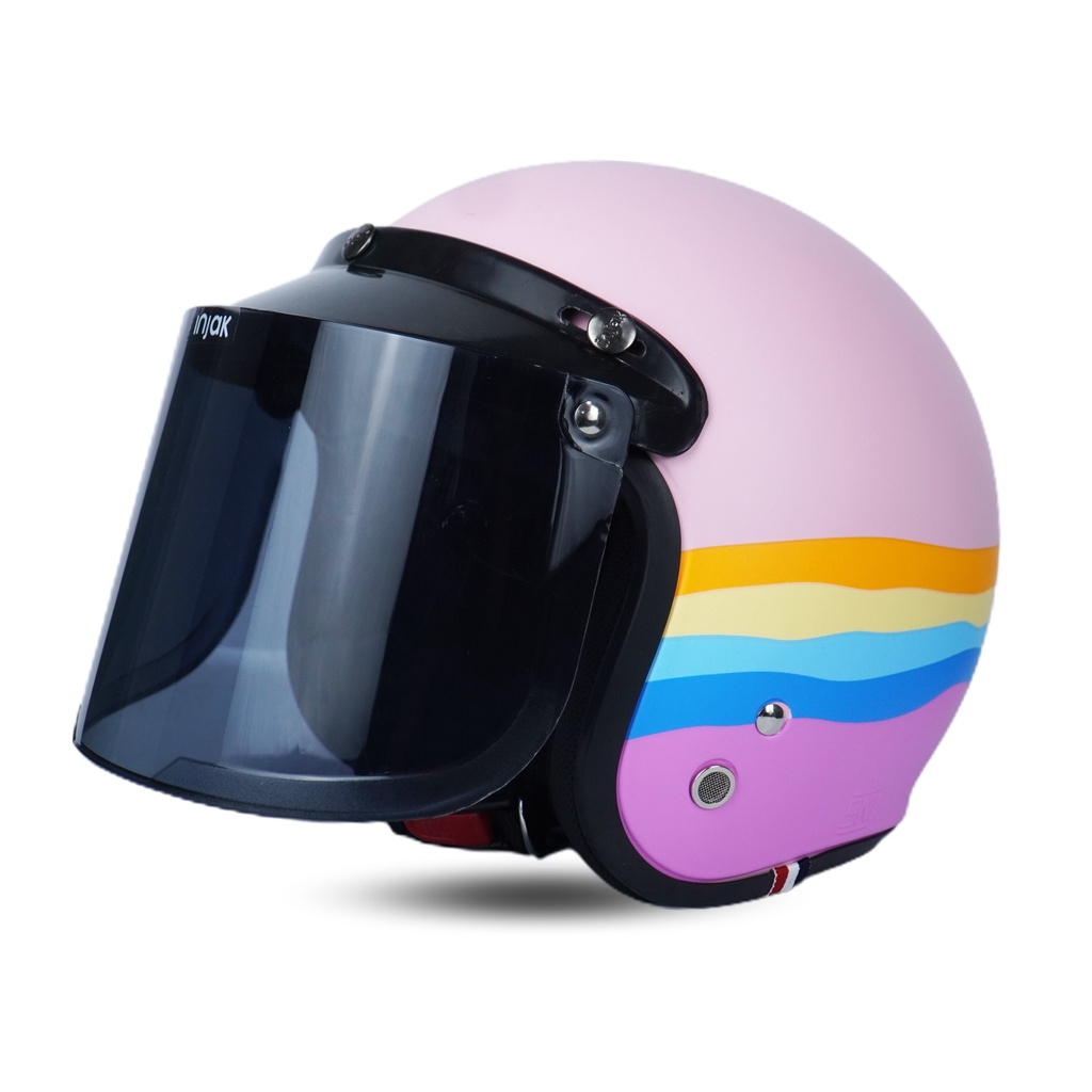 Helm Bogo Retro Dewasa Pria Wanita Cowok Cewek SNI Aesthetic Garis Premium free Box