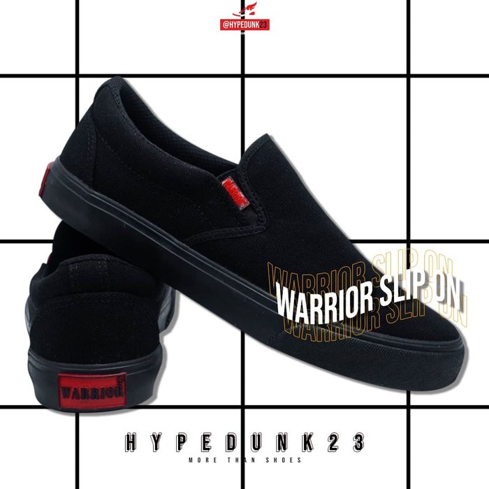 Unik Sepatu Warrior Slip On Arthur All Black (Full Black) - 37 Terlaris