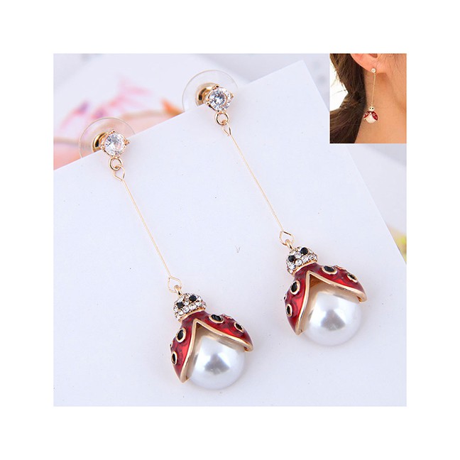 LRC Anting Tusuk Fashion Gold Starfish Pearl Stud Earrings A57891