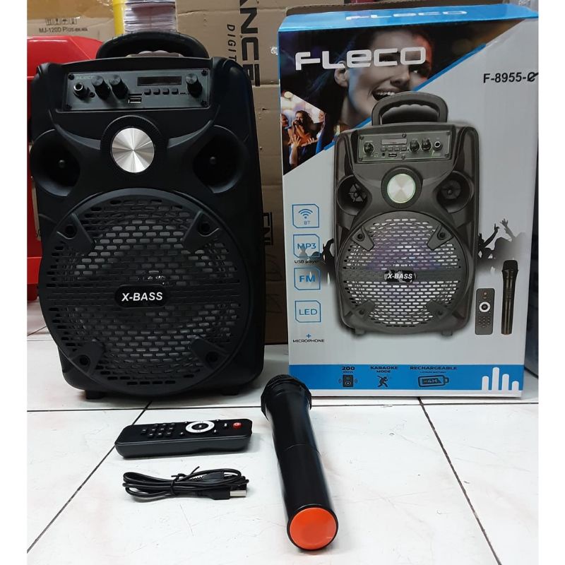 Speaker Bluetooth Karoke Fleco 8,5 inch/Speaker X-Bass f -8955 + Mic wireless Aktif