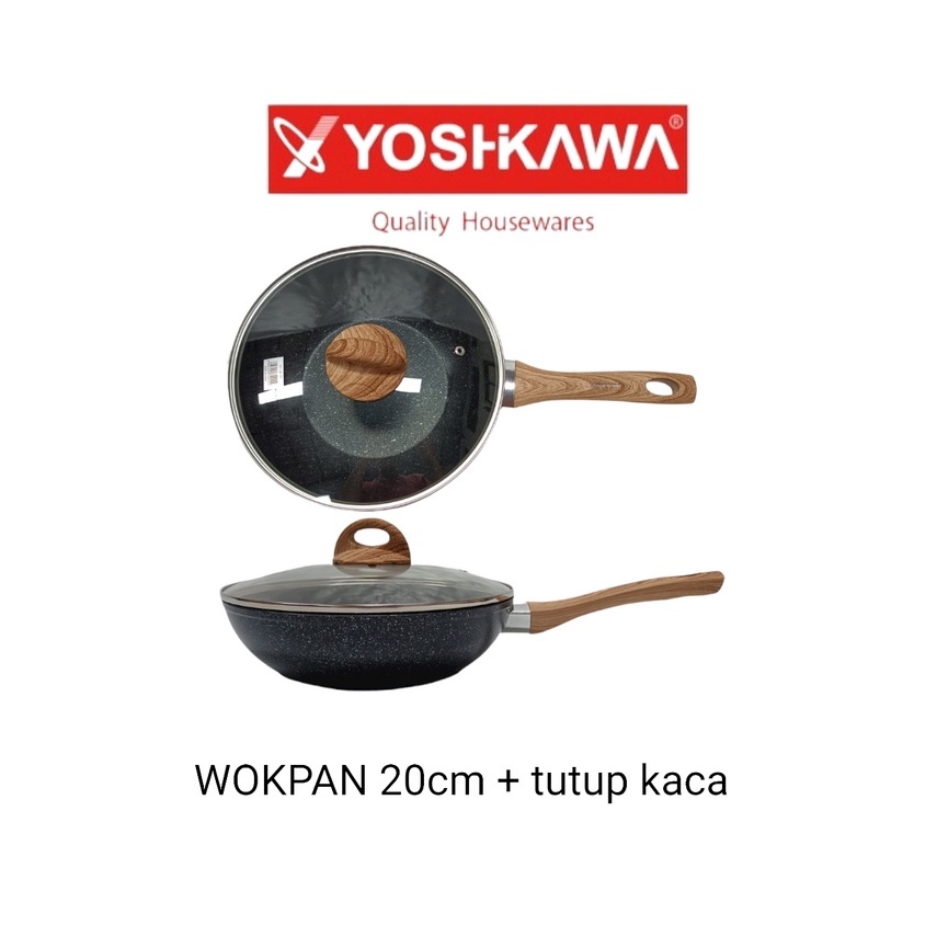 Minowa Wok Pan Cekung Fry Pan SERI MD MARBLE Minowa Paket berikut Tutup Kaca