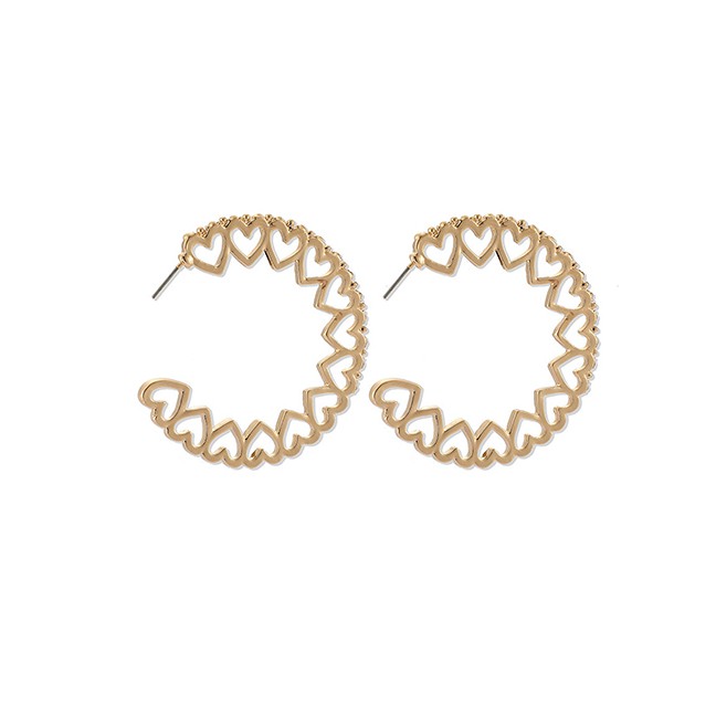 LRC Anting Tusuk Fashion Golden Love Round Cutout Stud Earrings D73457