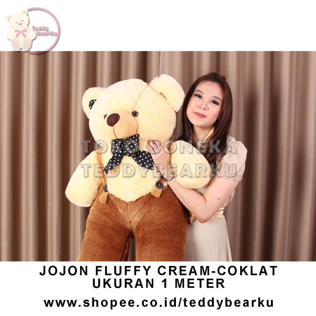 TEDDY BEAR JUMBO 1 METER FLUFFY JOJON PREMIUM CREAM - COKLAT