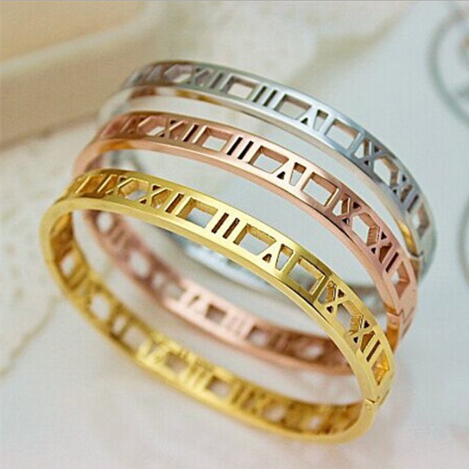 SEUSUK  Gelang Warna Silver/Rose/Gold Desain Angka Romawi untuk Pria/Wanita