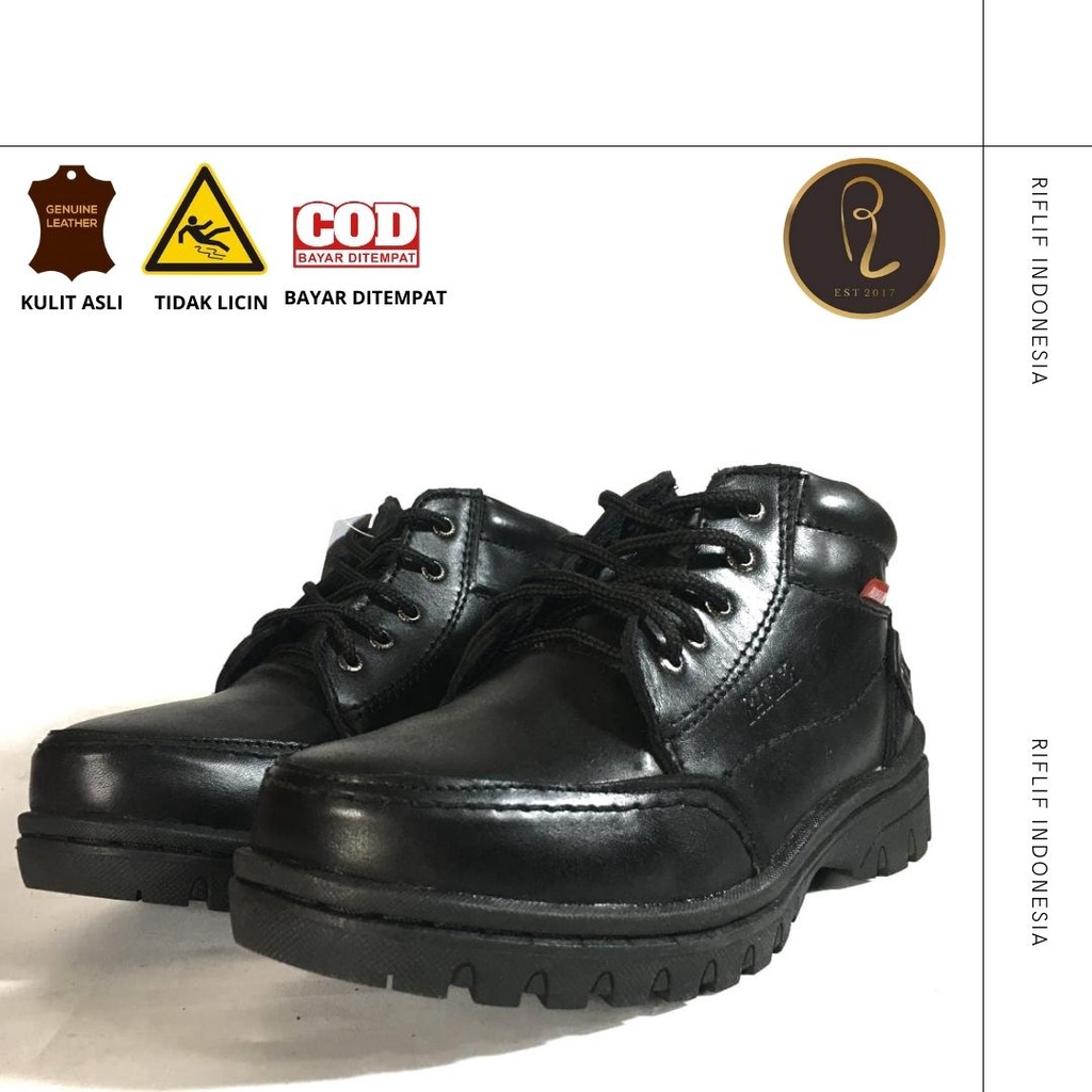 Sepatu Kickers/Sepatu Boots Dewasa Laki-laki Bahan Kulit Sapi Original Sol Karet / Sepatu Boots Cowok Murah Casual Elegan Warna Hitam