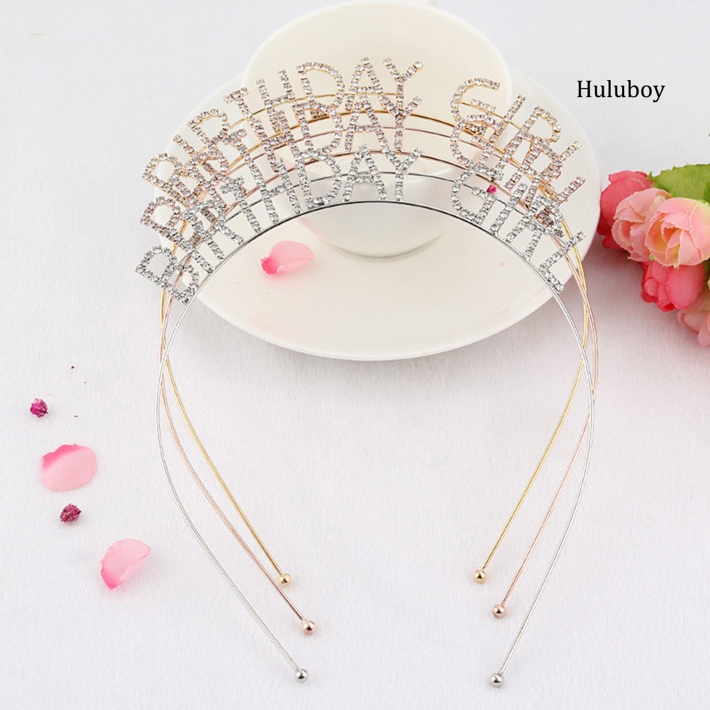 HLB~Metal Rhinestone Inlaid Headband Birthday Girl Hair Hoop Party Crown Supplies