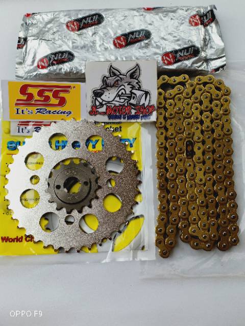 Gear Set Gir Set Sss 415 Tipis Rantai Gold Sonic Megapro CB CBR 150 Verza Tiger Supra Gtr Gl Pro Dll