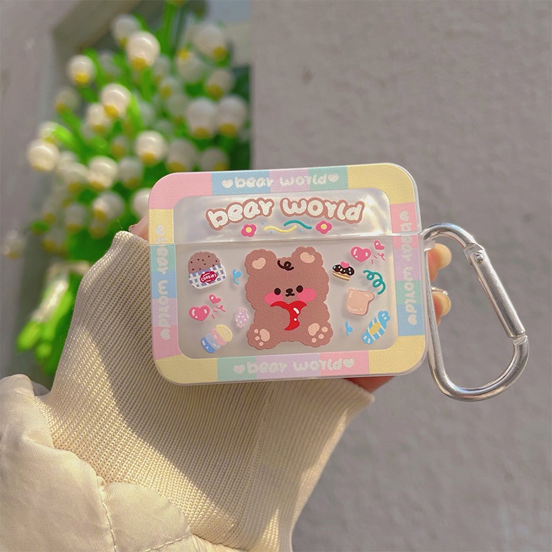 Casing Soft Case Silikon Motif Kartun Beruang Warna Gradasi Untuk Airpods 1 / 2 / 3 Pro