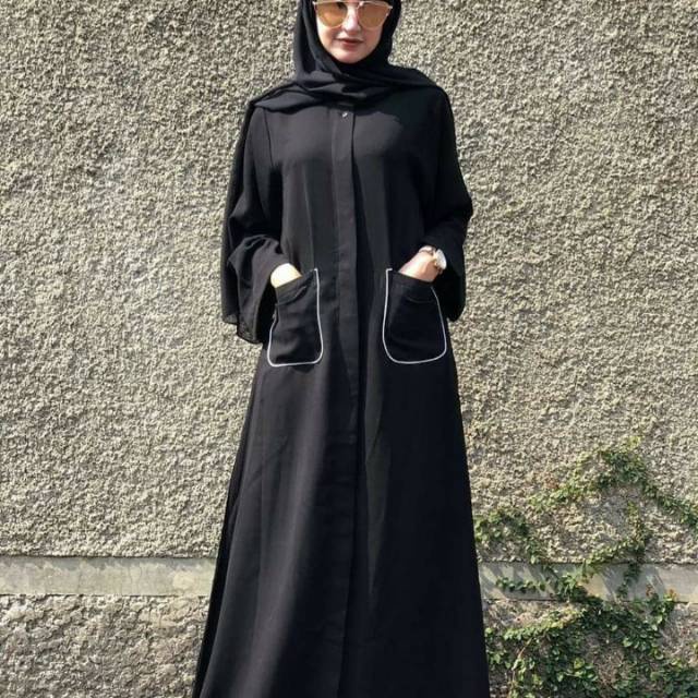 Abaya Maxi Dress Gamis Hitam Simpel List Kantong// Abaya Remaja Simpel Betsseller