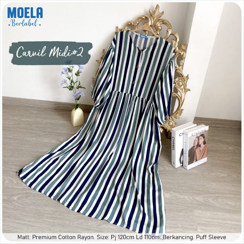 CARVIL MIDI #2 dress gamis terusan wanita rayon premium garis-garis original MOELA