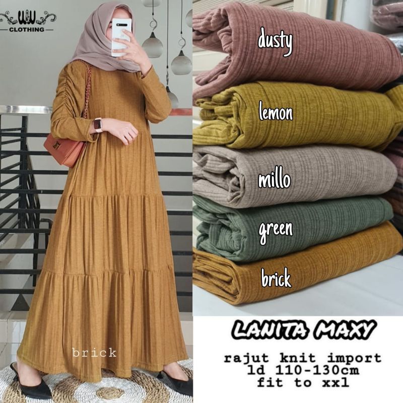 Gamis Rajut Knit Import Jumbo Premium Lanita Maxy fit to XXXL Clothing Solo Grosir Baju Bahan Origin