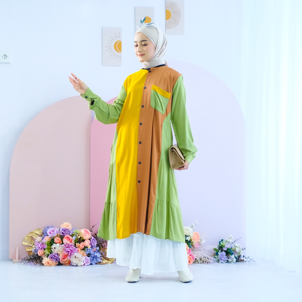 (AMD) GAMIS MIDI GELANIA TRIPLE TONE DAILU BUSUI MIDI DRESS RAYON