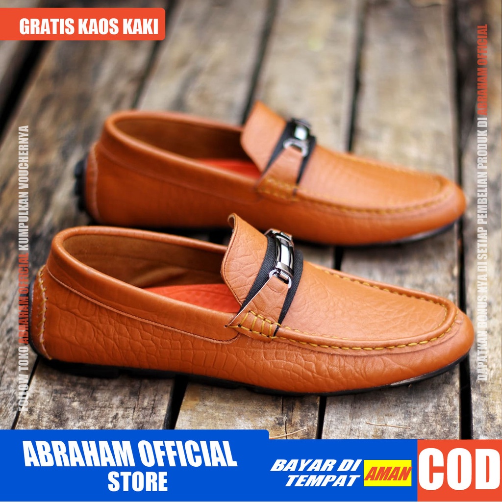 ABRHM x MOKAS Sepatu Casual Slip on Kasual Formal Pantofel Kulit Asli Pria Kerja Kantor Kondangan Anti slip