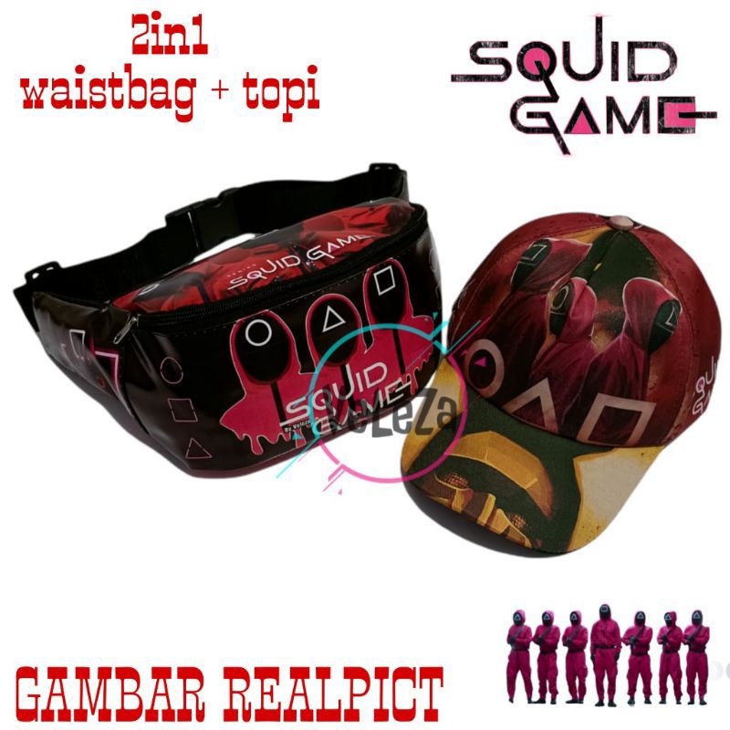 waistbag anak squiid game gratis topi jam - tas anak