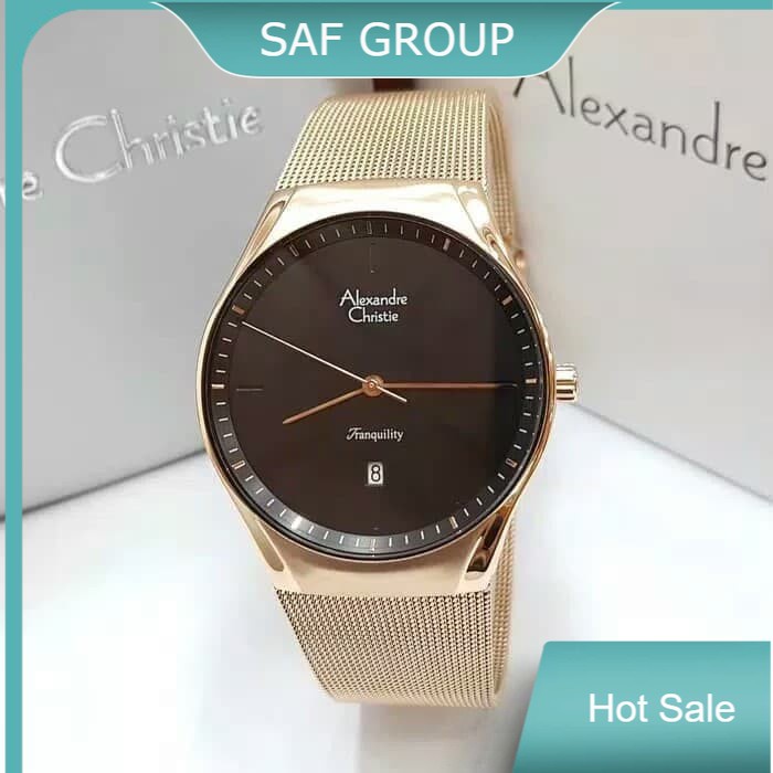 JAM TANGAN PRIA ALEXANDRE CHRISTIE AC 8571 / AC8571 BLACK ROSEGOLD RANTAI PASIR ROSEGOLD ORIGINAL by