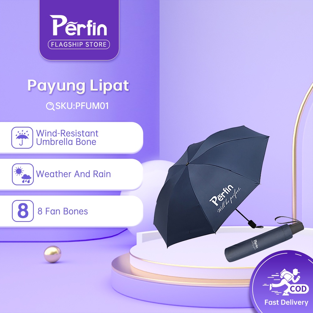 Perfin PFUM01 Payung Lipat Otomatis UV Payung Senter LED 96CM