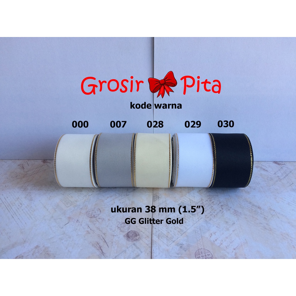 

(25 yard) Pita Grosgrain Glitter Gold ukuran 3,8 cm (1-1/2″) pg 1 | Pita Premium | Toko Bahan Craft | Grosir Pita