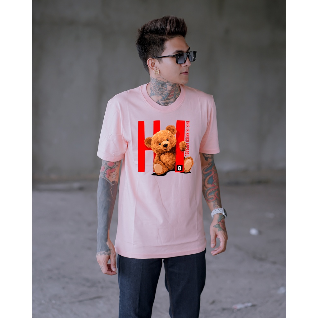 BRIGO Kaos Lengan Pendek Bear Hi || Kaos Katun Combed M-XL || Kaos Distro BRIGO Beruang Hi