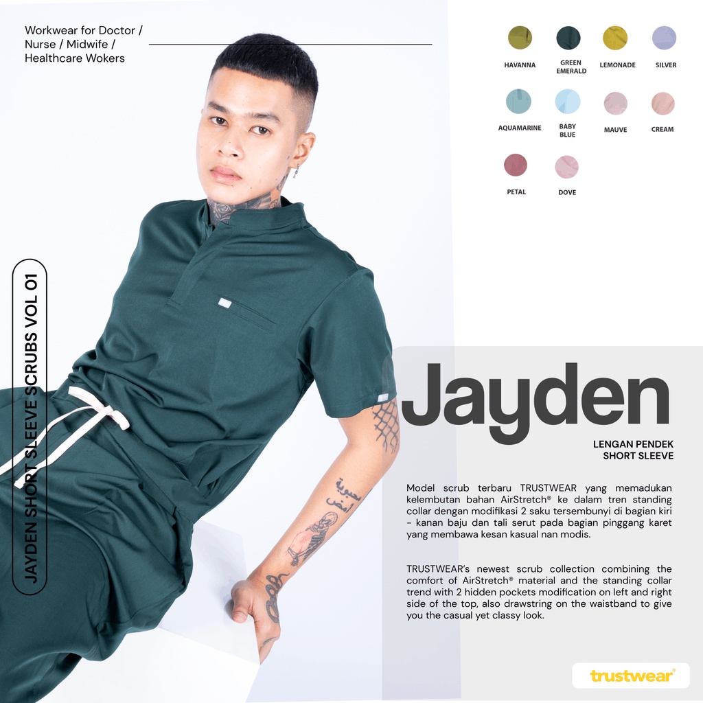 [Scrubs Jayden] Doctor's Scrub/Set Baju Celana Jaga OKA OK Perawat/Dokter Lengan Pendek I