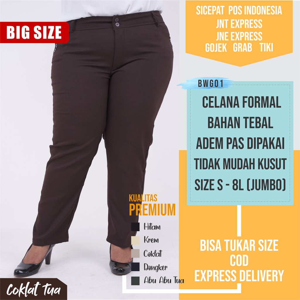 Big Size Celana Jumbo Celana Kantor Wanita Coklat Tua BWG01
