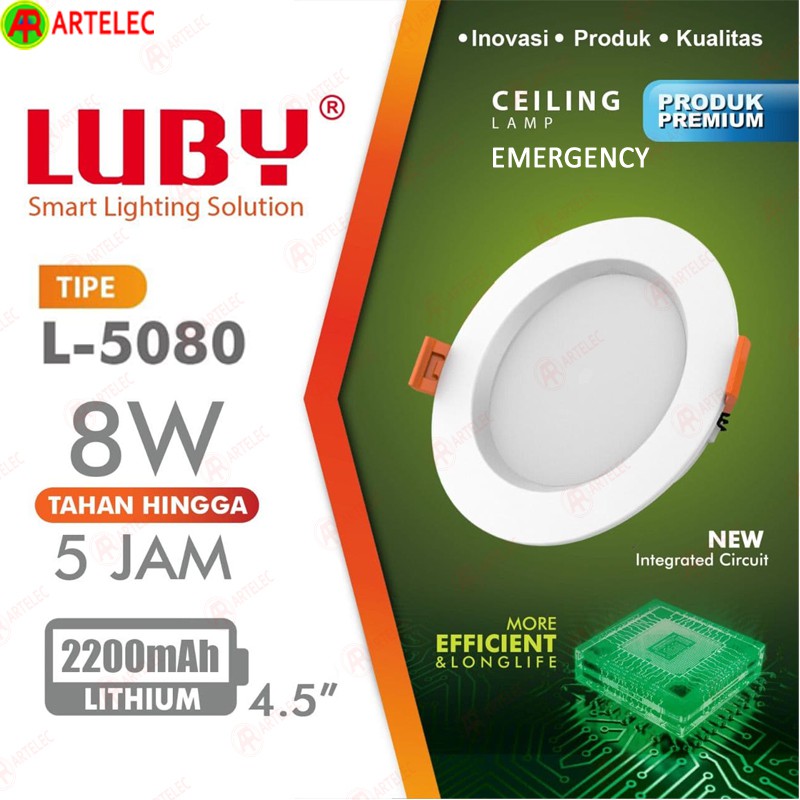 lampu downlight darurat led LUBY L-5080 8w emergency ceiling lamp