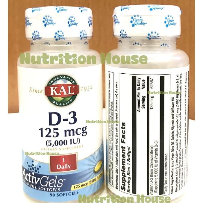 KAL Vitamin Vit D D3 5000 IU 5000iu 90 Softgel Imun Tulang Lc