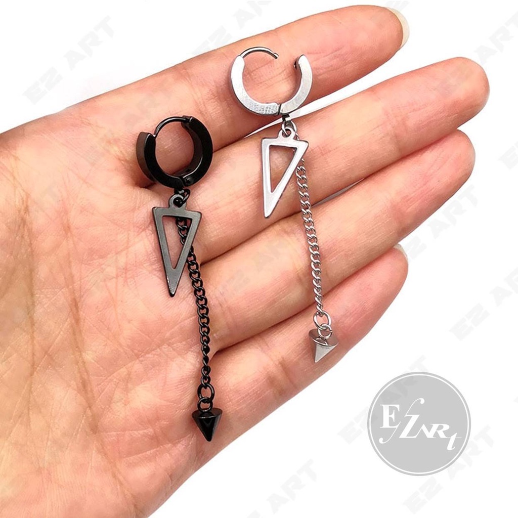 1Pc EZ-AAG ANTING KOREA JEPIT / TUSUK SEGITIGA SPIKE TRIANGLE SILVER STAINLESS STEEL PRIA WANITA