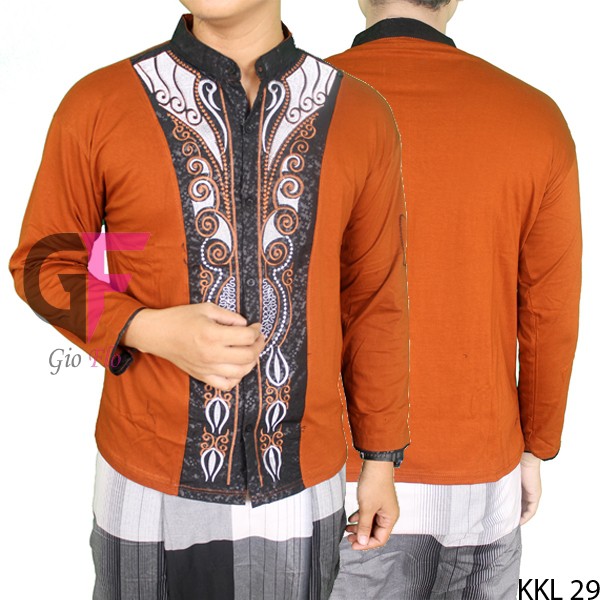 GIOFLO Baju Etnik Muslim Pria Koko Modern Bordir Panjang Brown / KKL 29