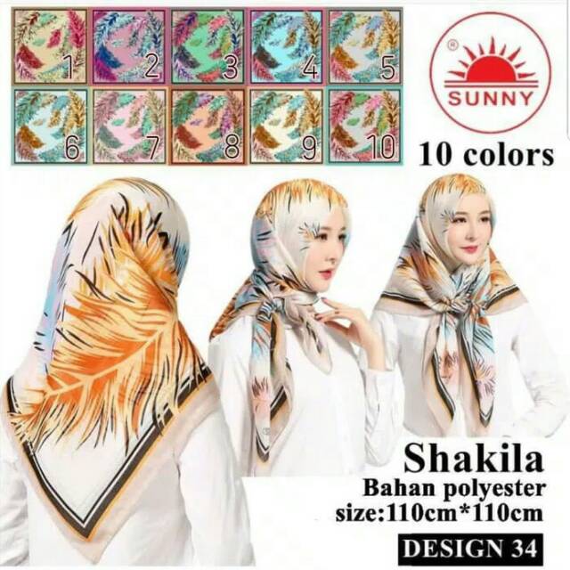 Jilbab Segi Empat Katun Motif Bunga - seri : SHAKILA - 34