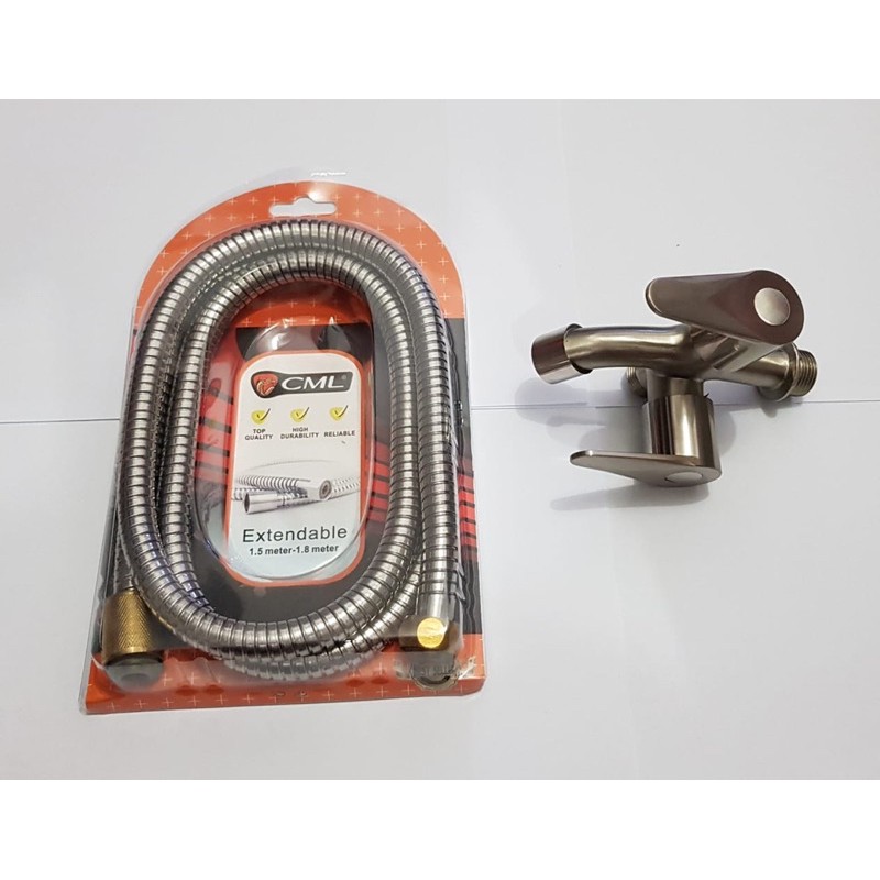 Paket kran shower cabang stainless + selang shower fleible 1.5m Camel