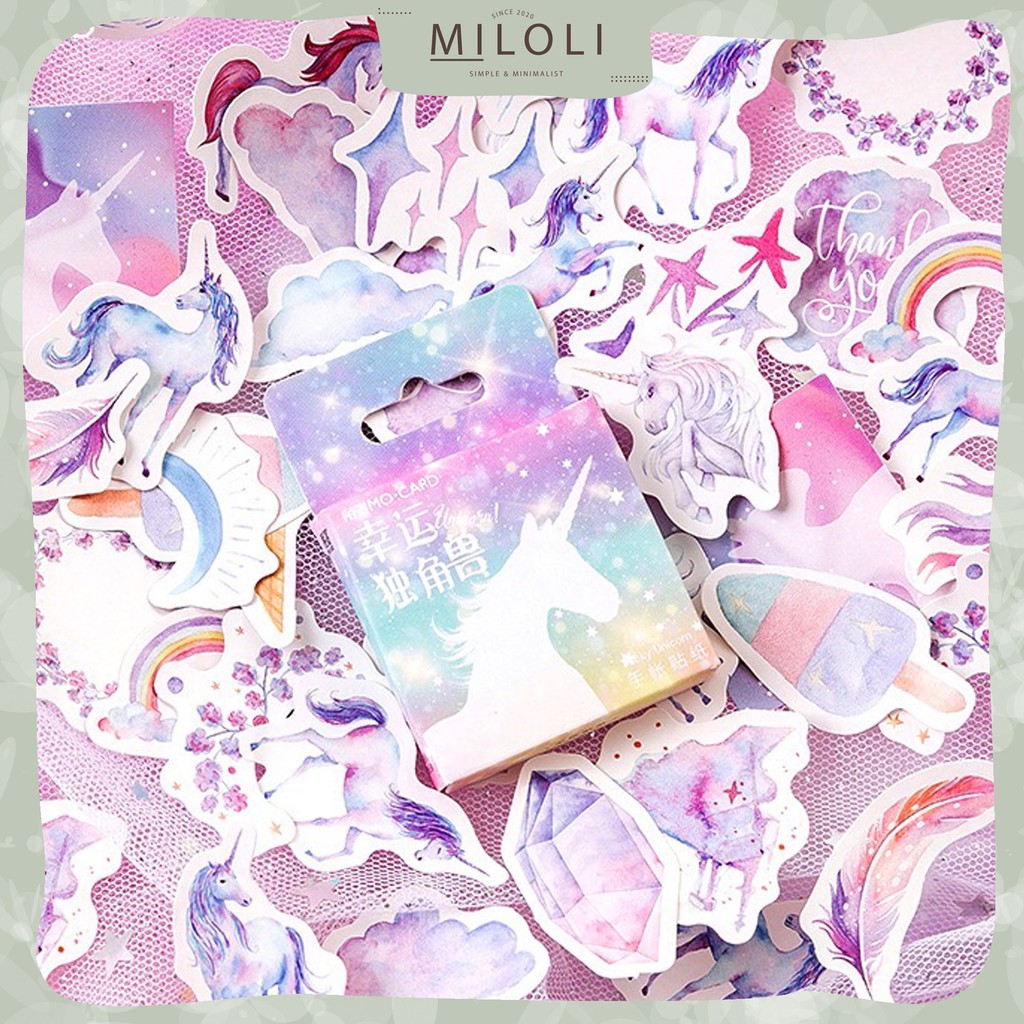 

[MILOLI] 46 Pcs UNICORN Deco Sticker Planner DIY Scrapbook Stiker Dekor Kotak - B0023